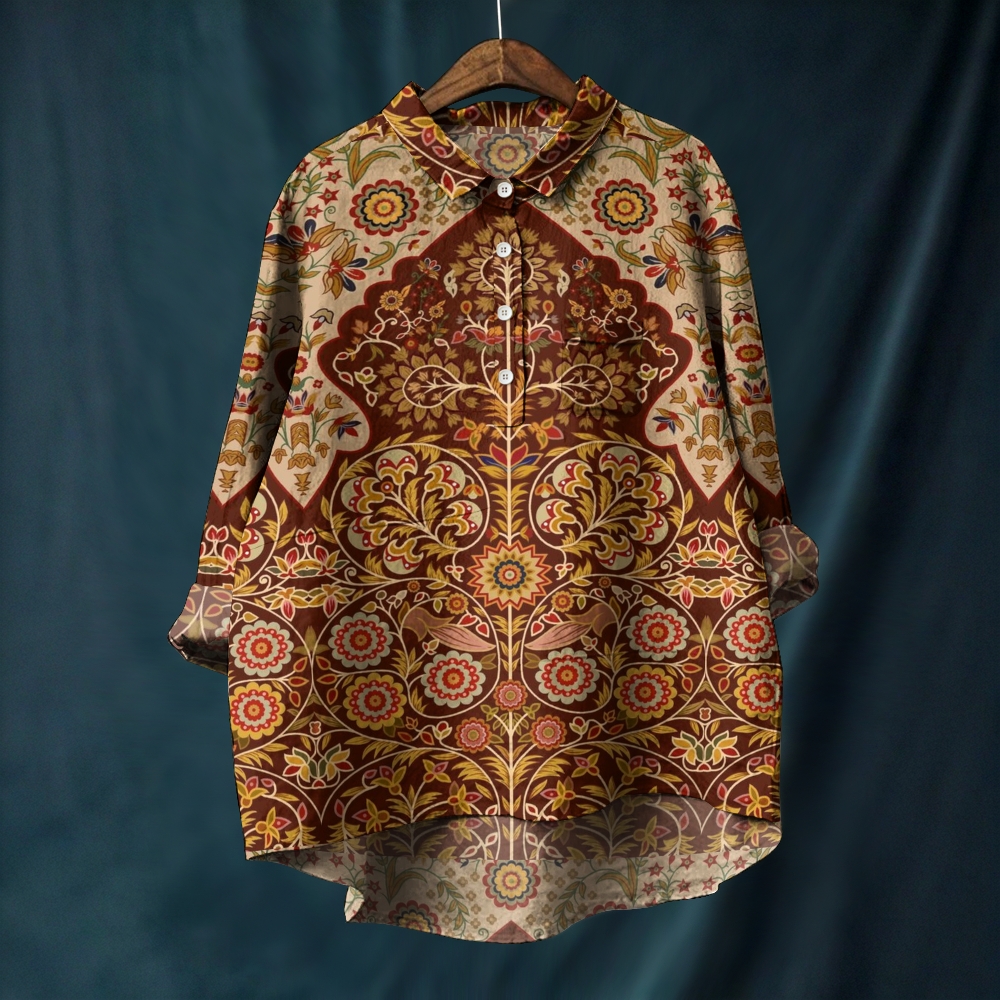 Women's Retro Printed Casual Long Sleeve Shirt