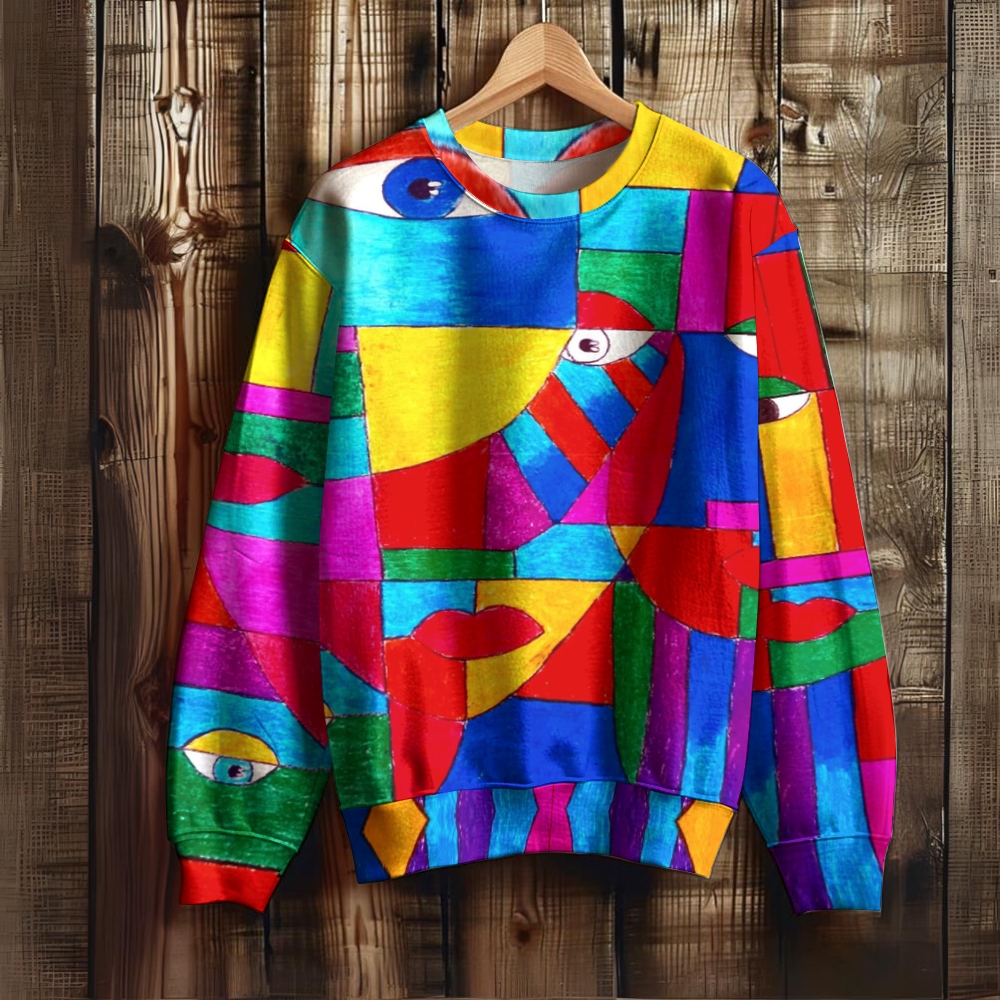 Unisex Abstract Geometric Eyes Printed Sweatshirt