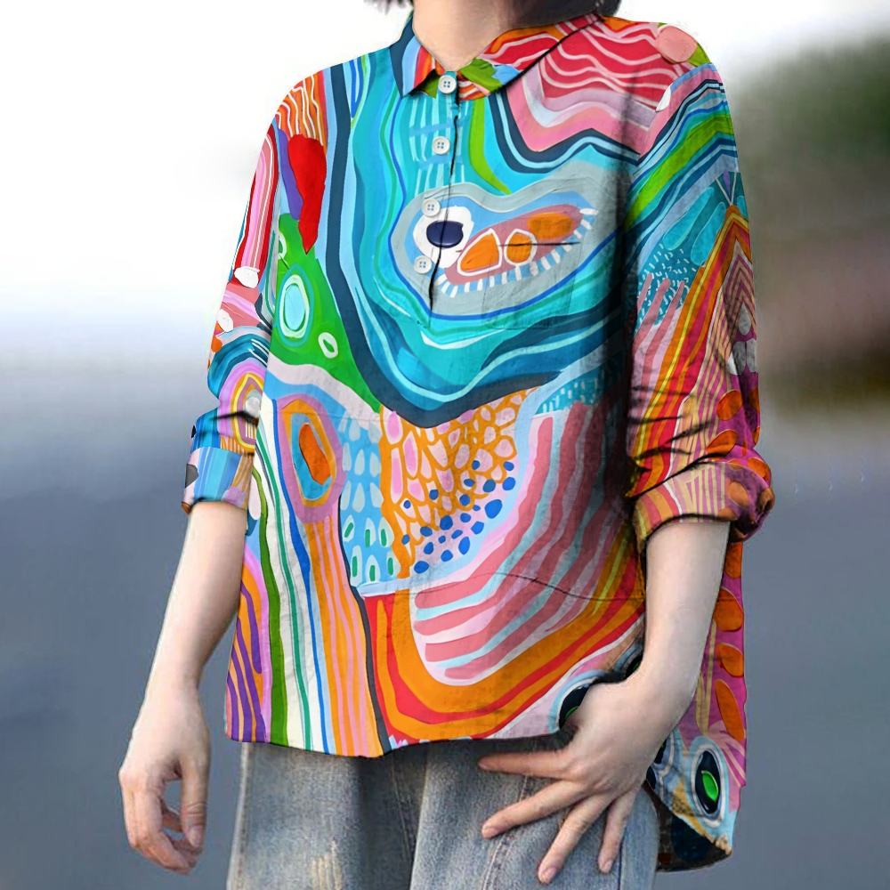 Women's Art Geometry Printed Casual Long Sleeve Shirt