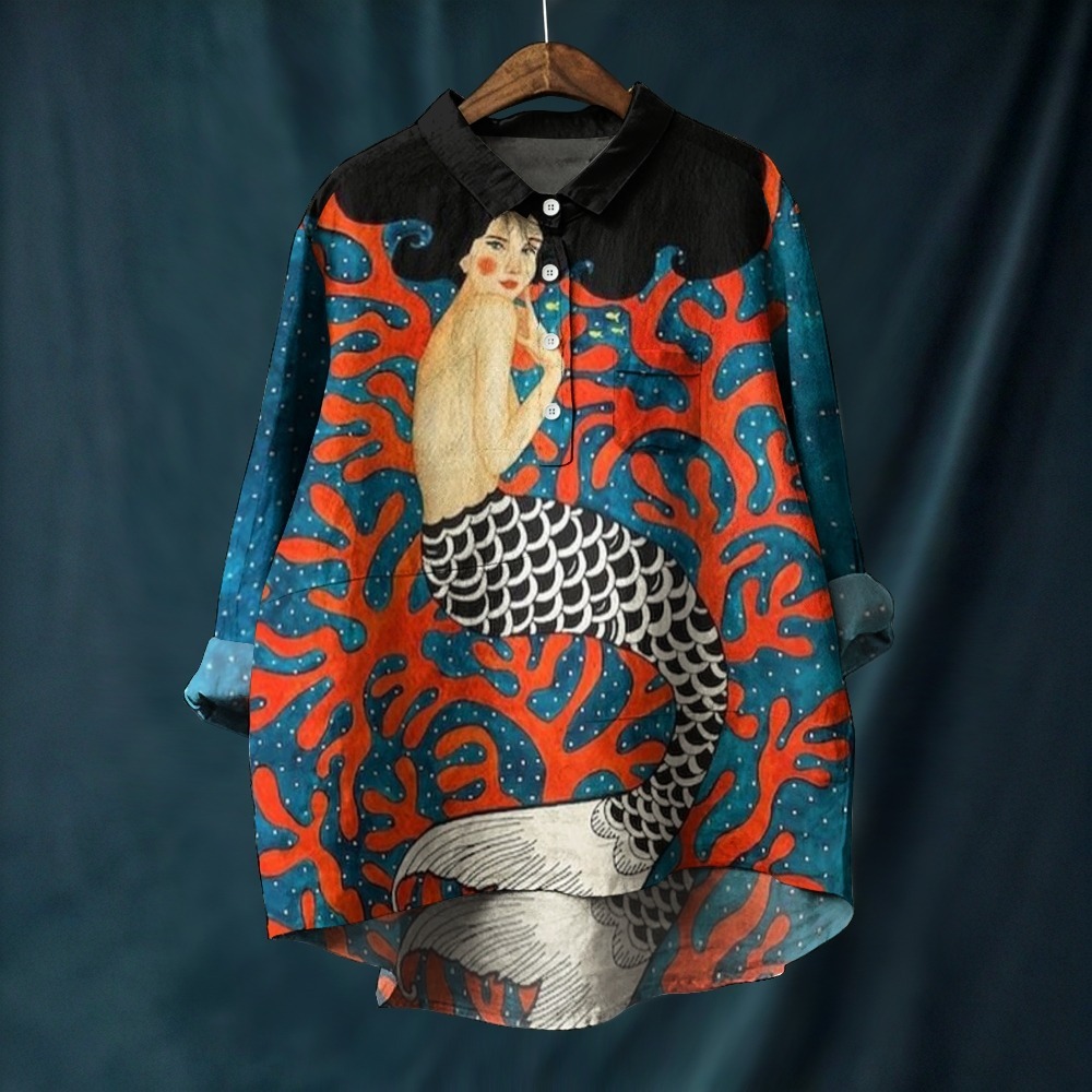 Women's Artistic Portrait Printed Casual Long Sleeve Shirt