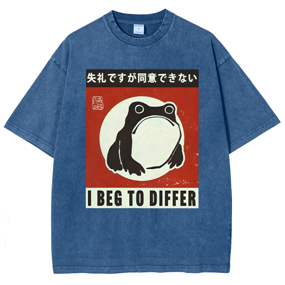 Unisex Japanese Style Frog Printed Washed Tee