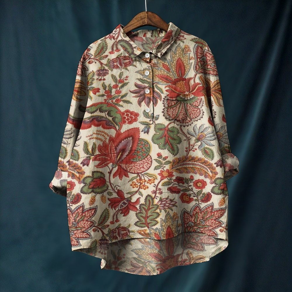 Women's Retro Floral Printed Casual Long Sleeve Shirt