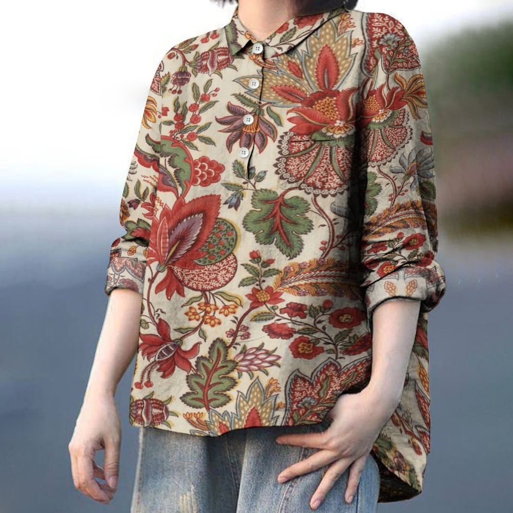 Women's Retro Floral Printed Casual Long Sleeve Shirt