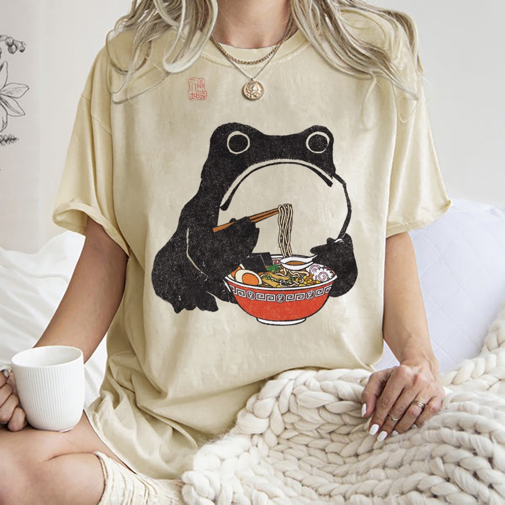 Unisex Frog Printed Washed Tee