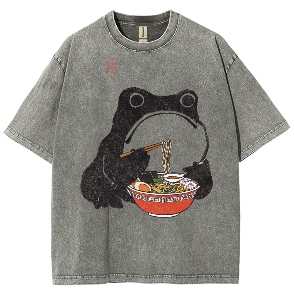 Unisex Frog Printed Washed Tee