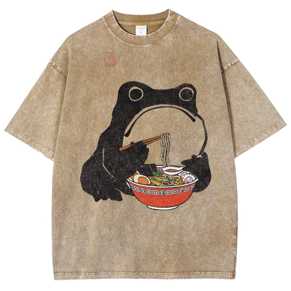 Unisex Frog Printed Washed Tee