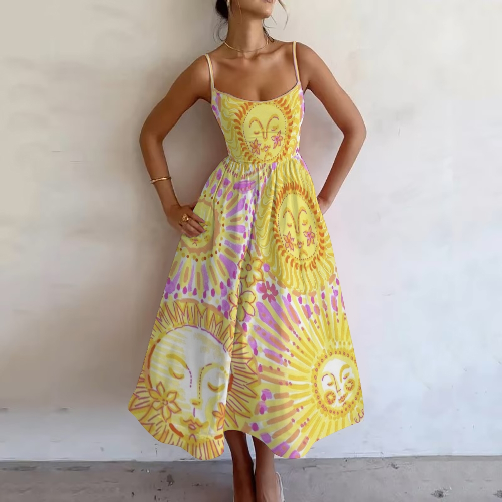 Sunflower Print Slip Dress