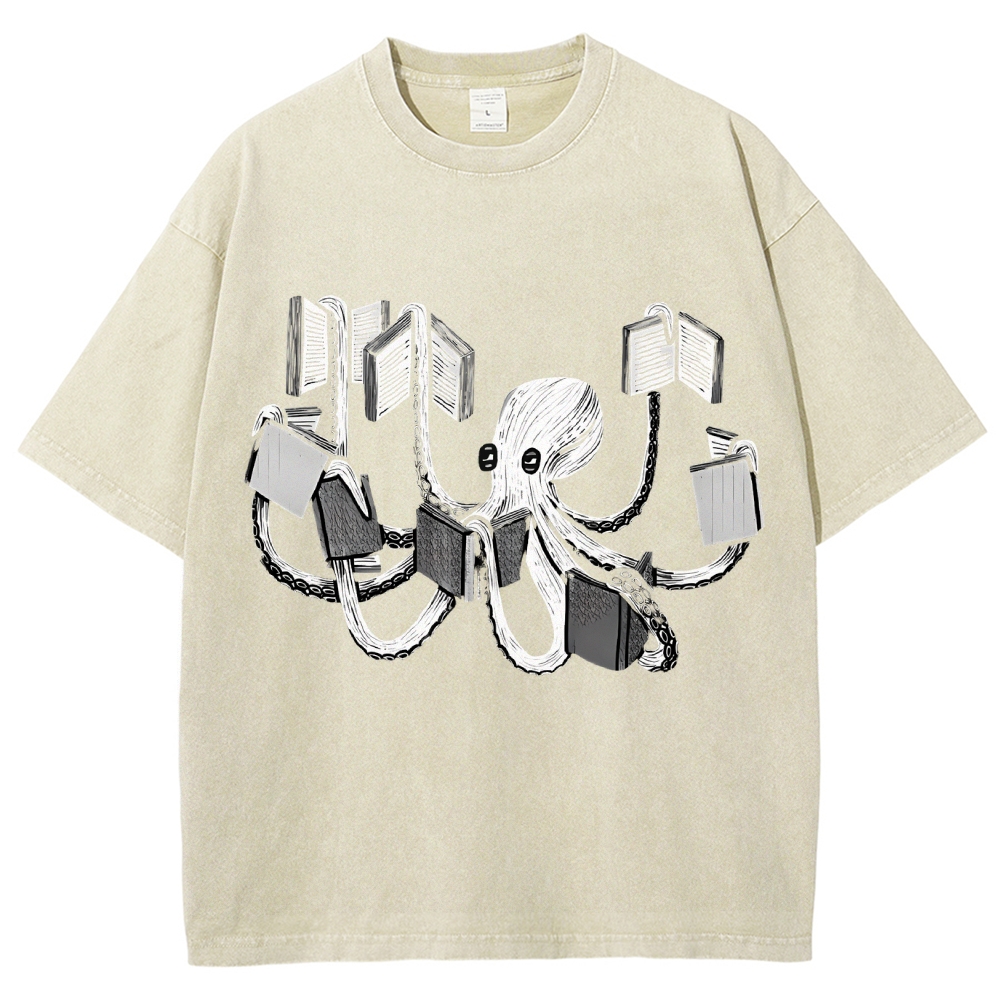 Unisex Octopus Printed Washed Tee