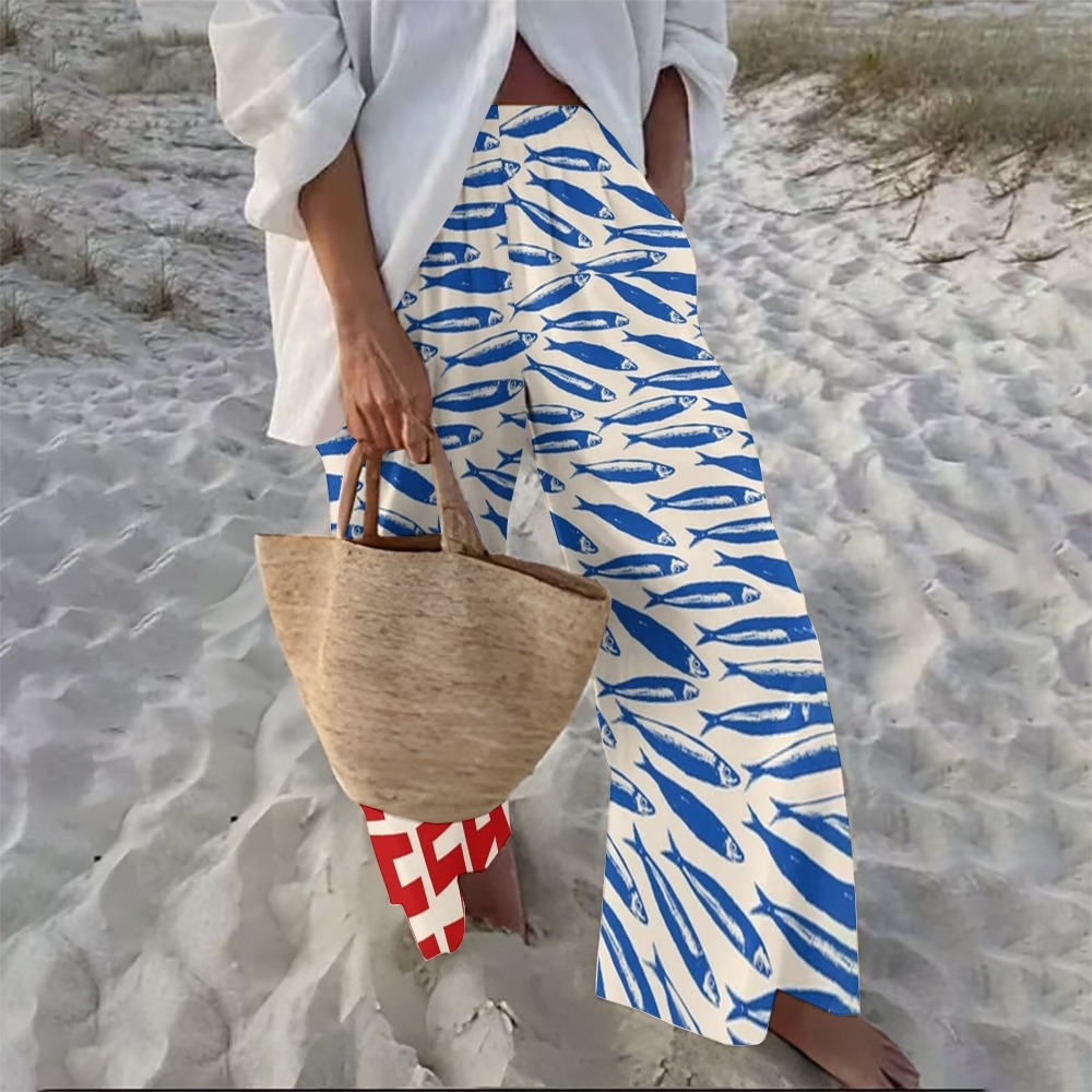 Japanese Sardines Art Print Cropped Pants