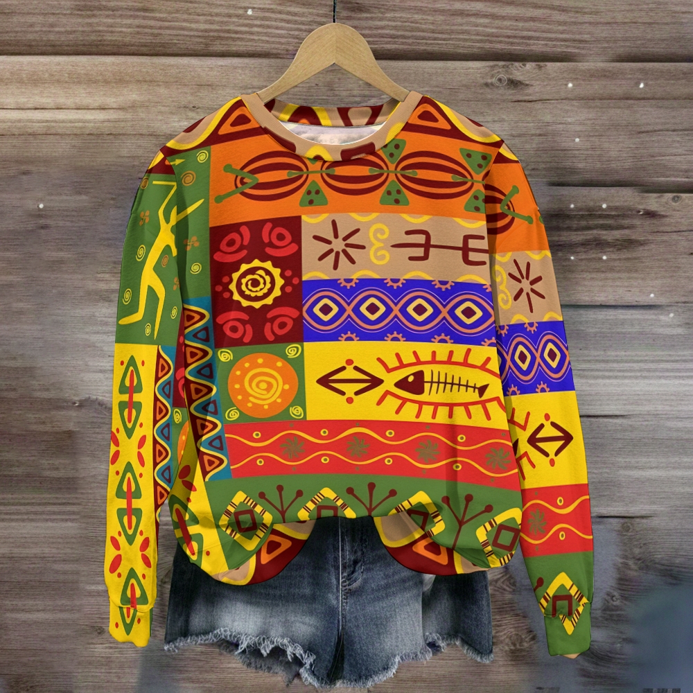 Unisex Vintage Geometry Printed Sweatshirt