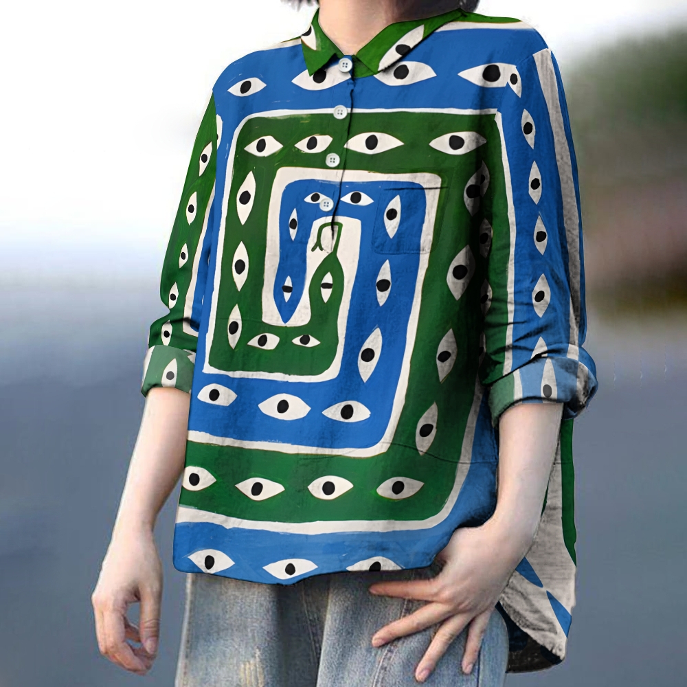 Women's Abstract Art Eyes Printed Casual Long Sleeve Shirt