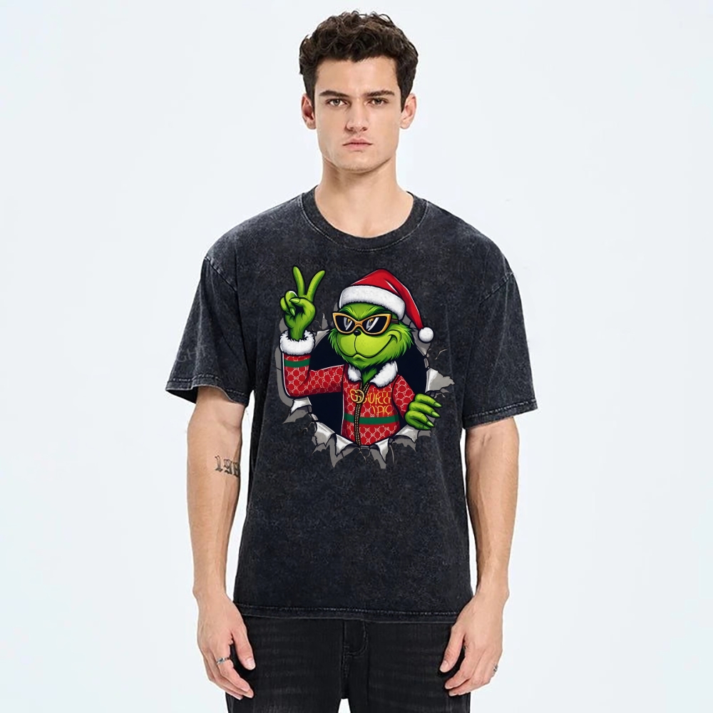 Unisex Christmas Monster Printed Washed Tee