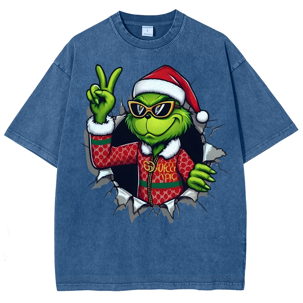 Unisex Christmas Monster Printed Washed Tee