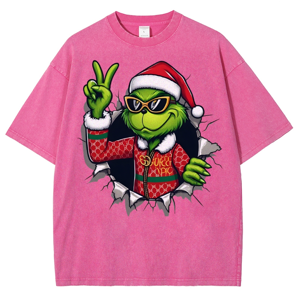 Unisex Christmas Monster Printed Washed Tee