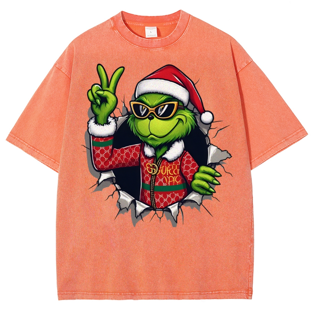 Unisex Christmas Monster Printed Washed Tee