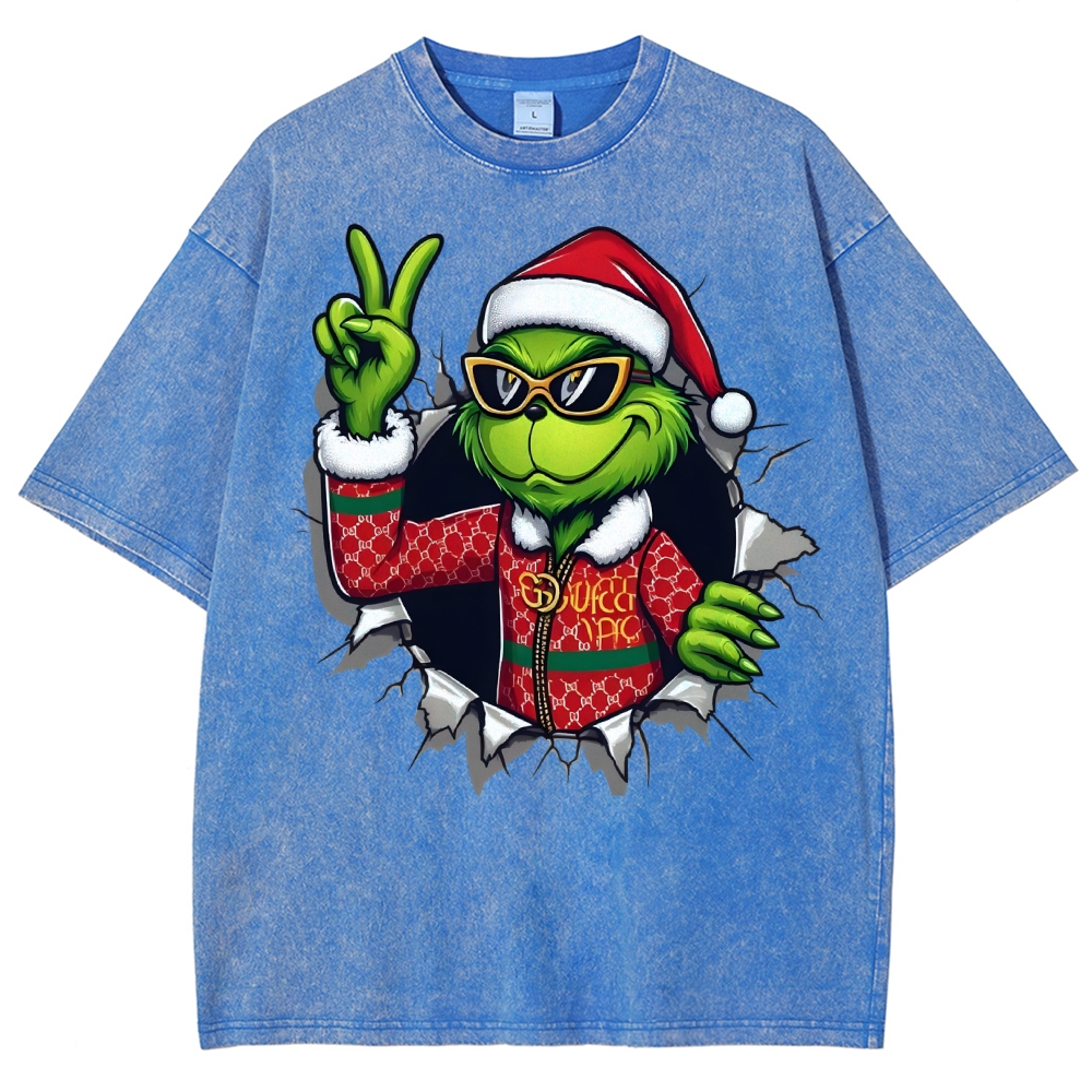 Unisex Christmas Monster Printed Washed Tee