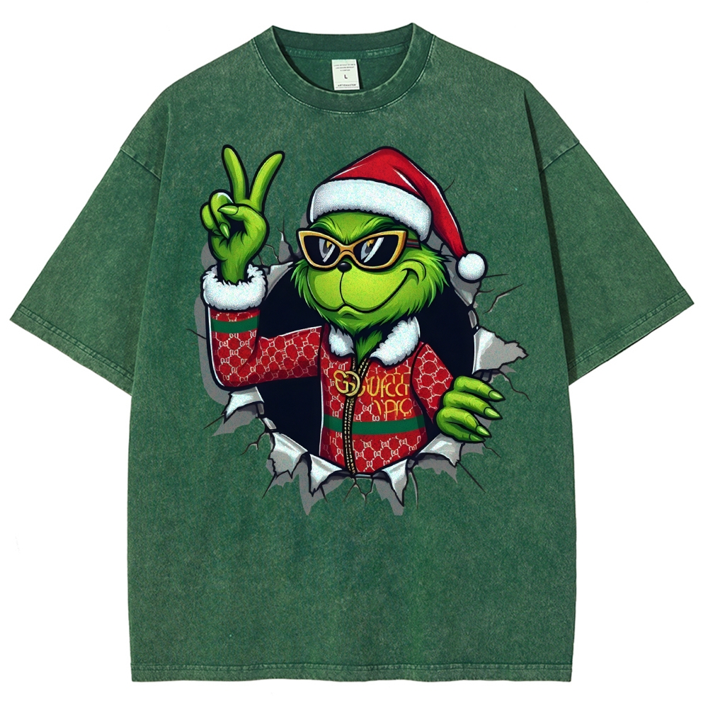 Unisex Christmas Monster Printed Washed Tee