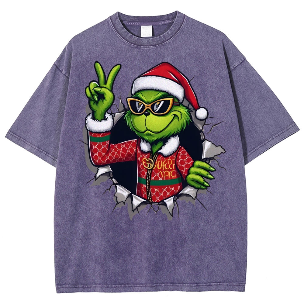 Unisex Christmas Monster Printed Washed Tee