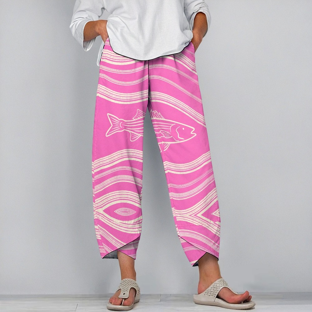 Women's Striped Fish Printed Casual Long Sleeve Shirt