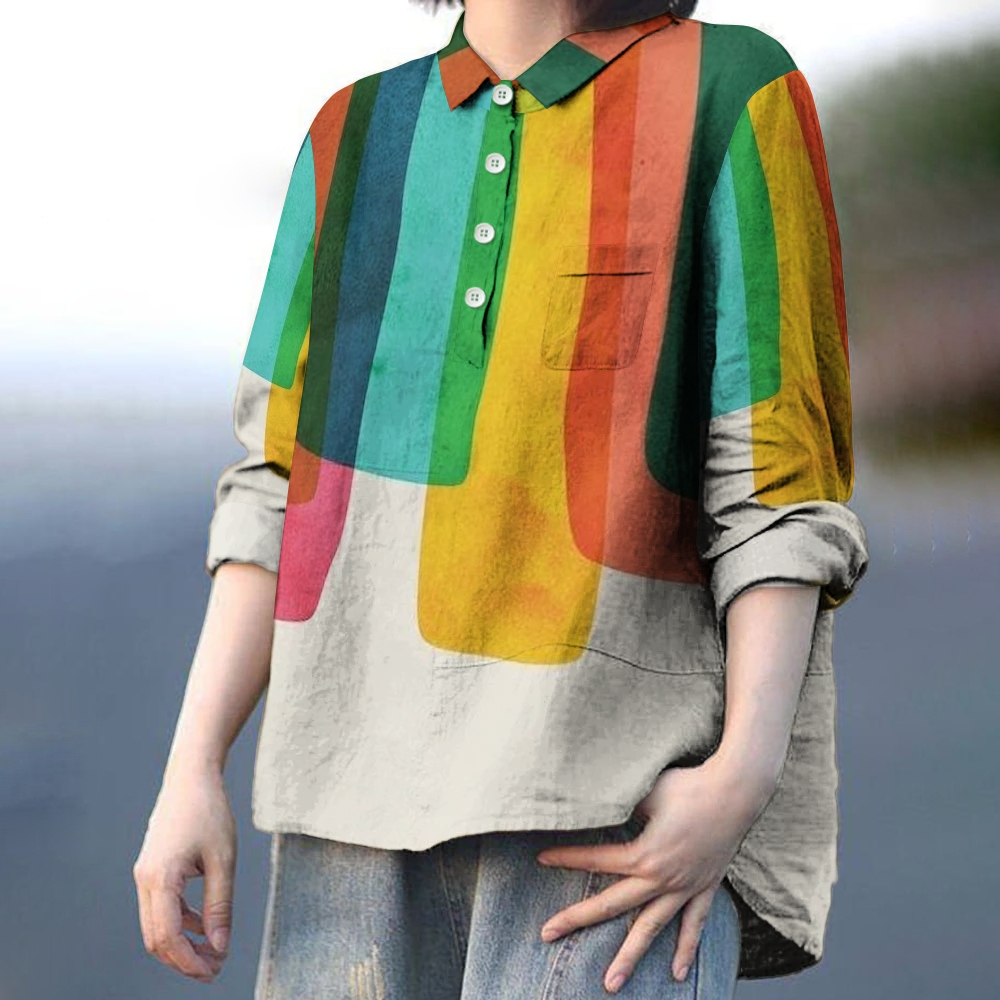 Women's Colorful Geometry Printed Casual Long Sleeve Shirt