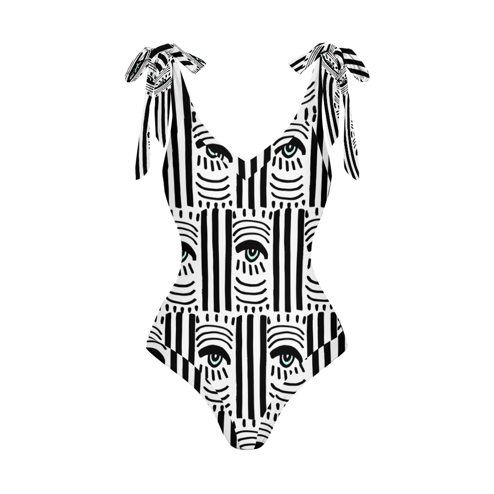 Casual Geometry Eye Printed One-Piece Swimsuit And Cover Up