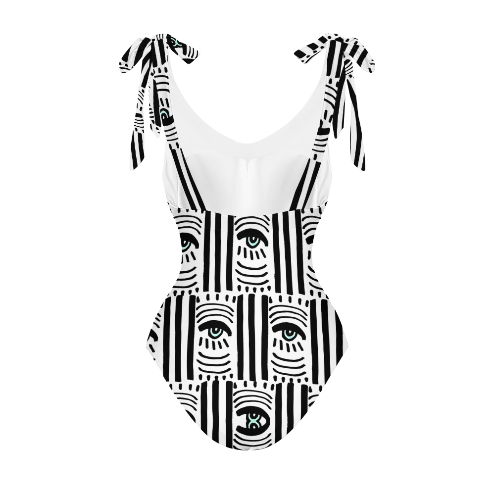 Casual Geometry Eye Printed One-Piece Swimsuit And Cover Up