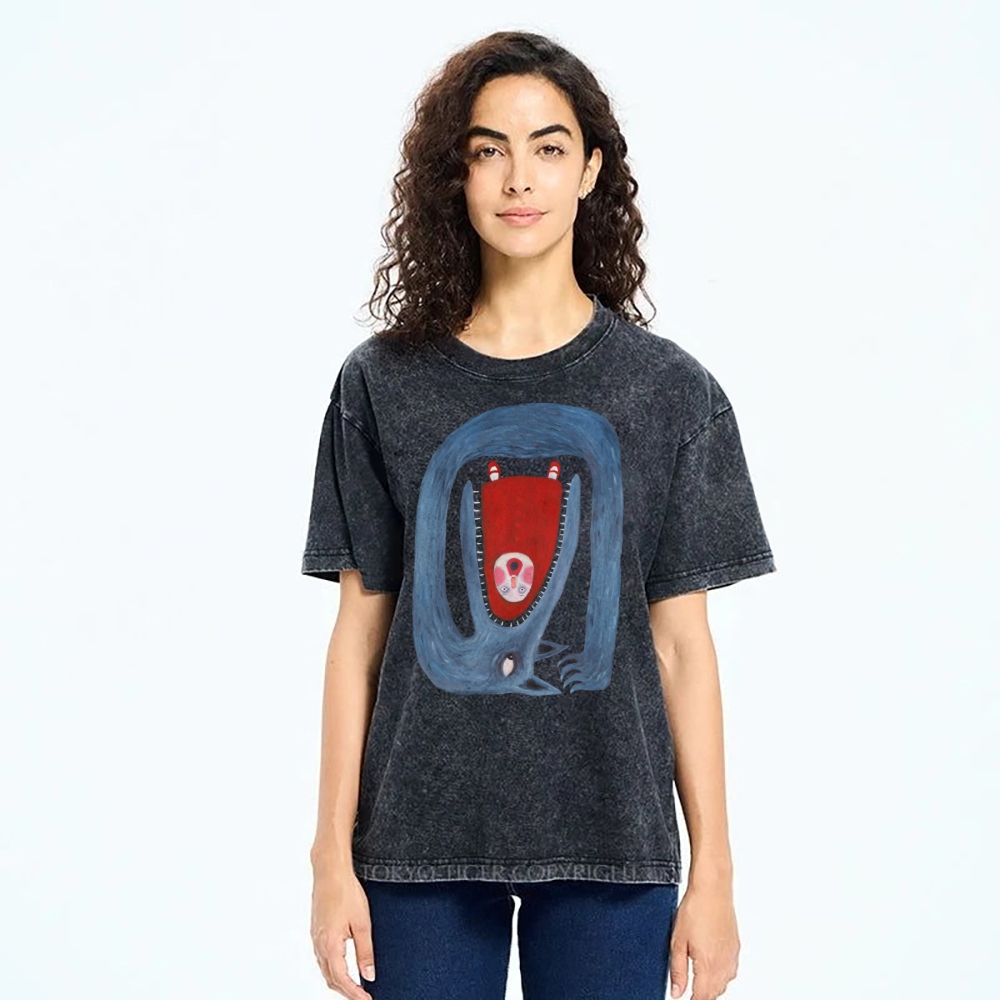 Unisex Cartoon Animals Printed Washed Tee