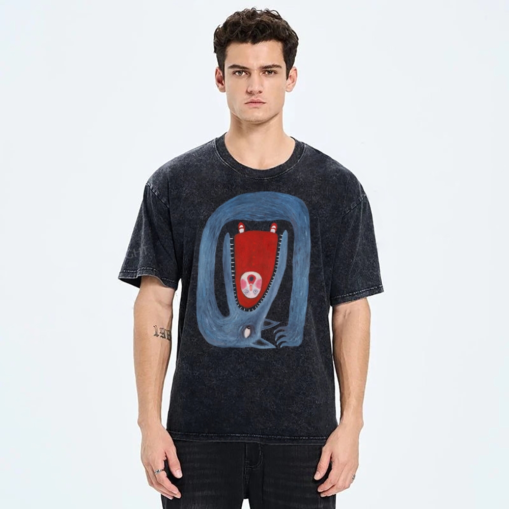 Unisex Cartoon Animals Printed Washed Tee