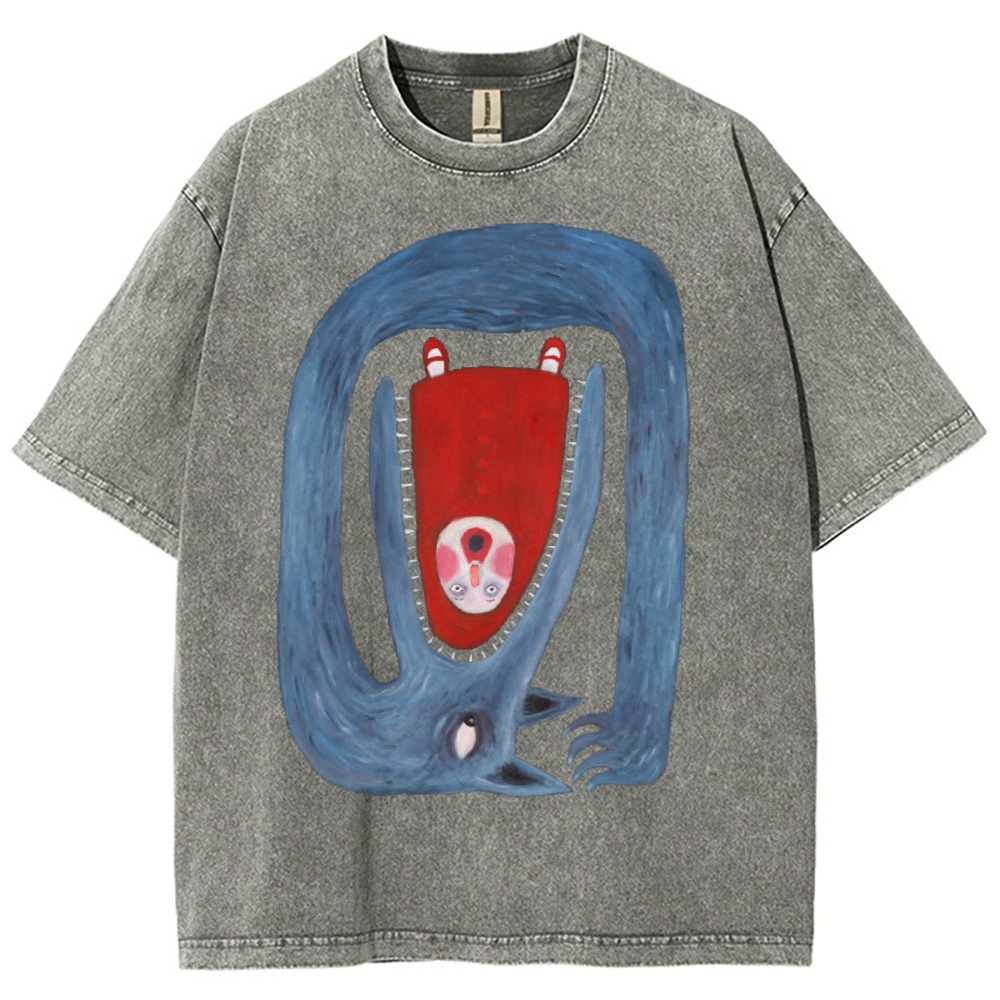 Unisex Cartoon Animals Printed Washed Tee