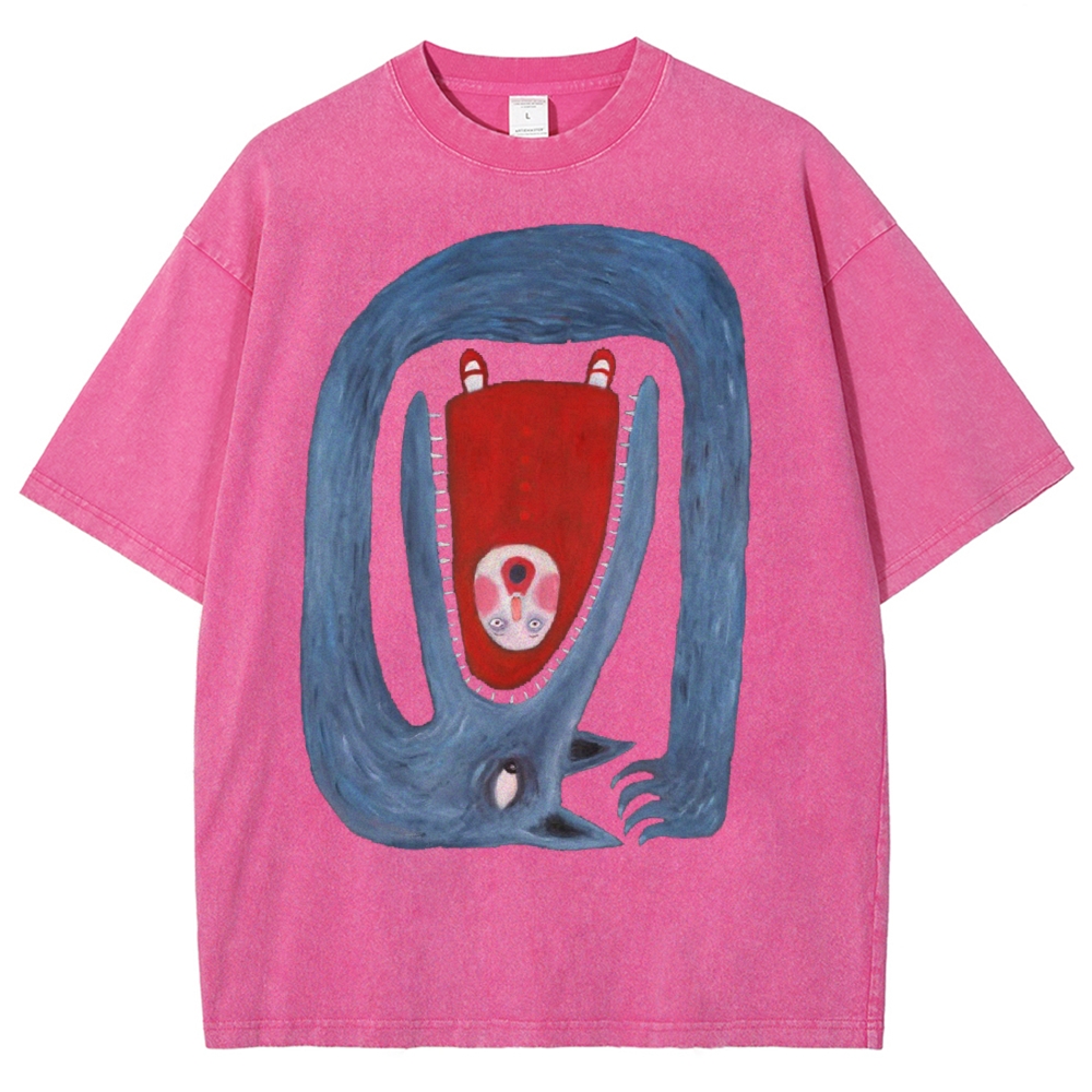 Unisex Cartoon Animals Printed Washed Tee