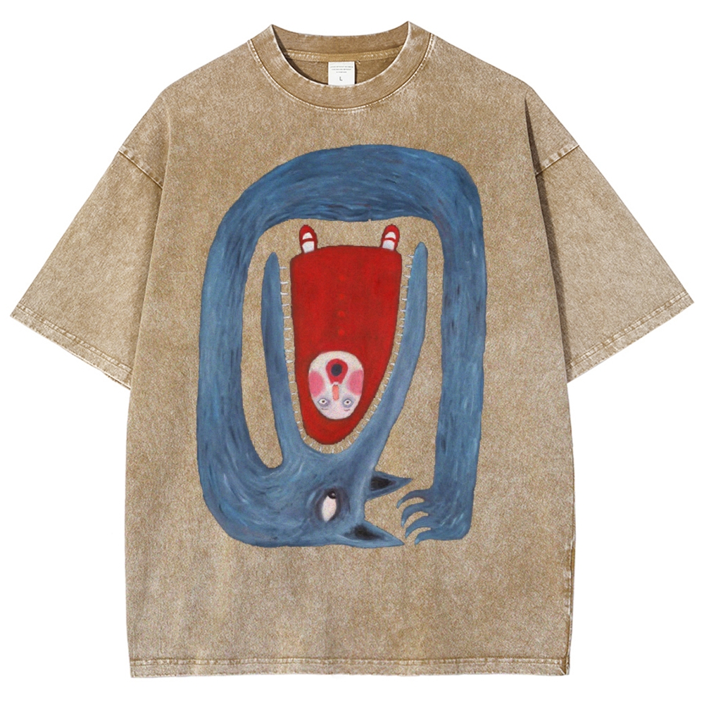 Unisex Cartoon Animals Printed Washed Tee