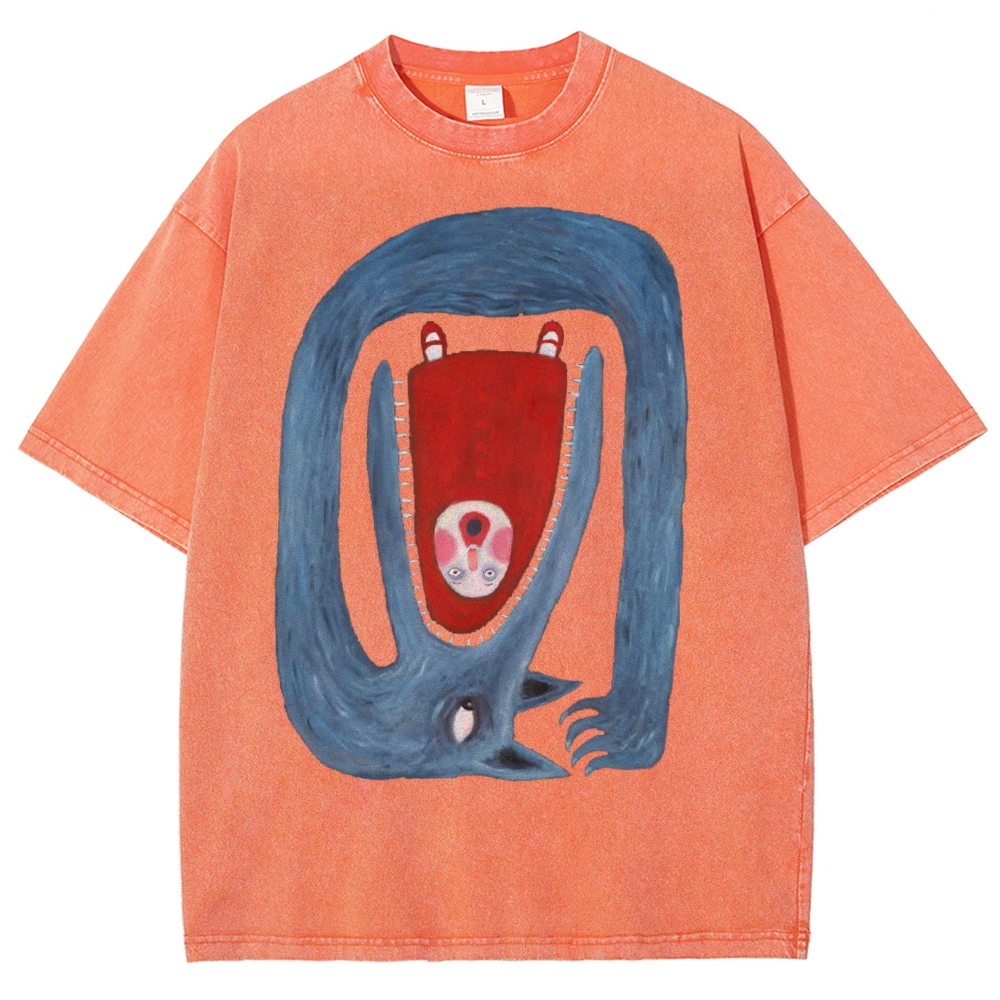 Unisex Cartoon Animals Printed Washed Tee