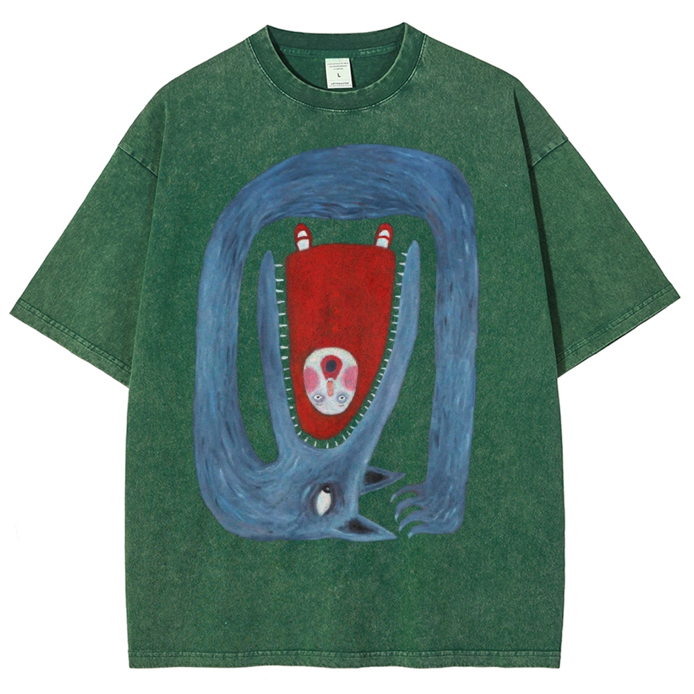 Unisex Cartoon Animals Printed Washed Tee