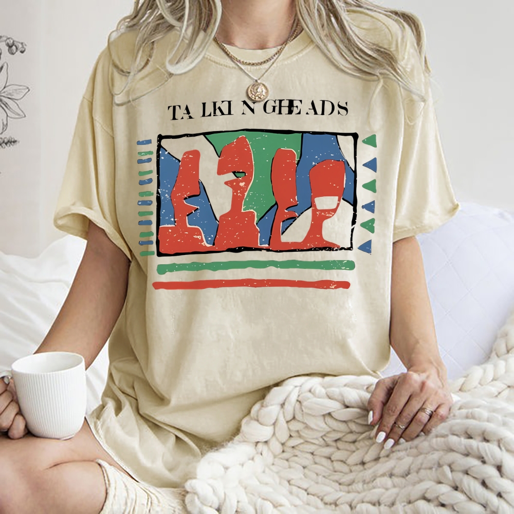 Unisex Abstract Art Portrait Printed Washed Tee