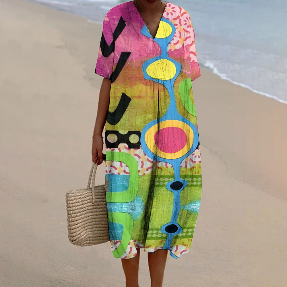 Women's Abstract Art Geometry Printed Flowy Dress