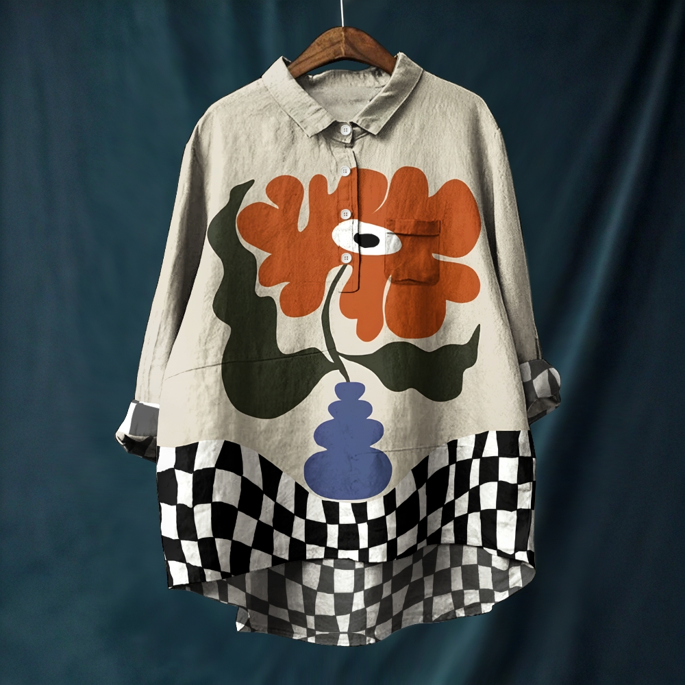 Women's Artistic Geometric Flower Eyes Printed Casual Long Sleeve Shirt
