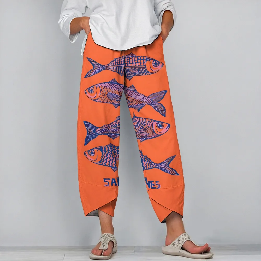 Women's Sardines Printed Casual Long Sleeve Shirt