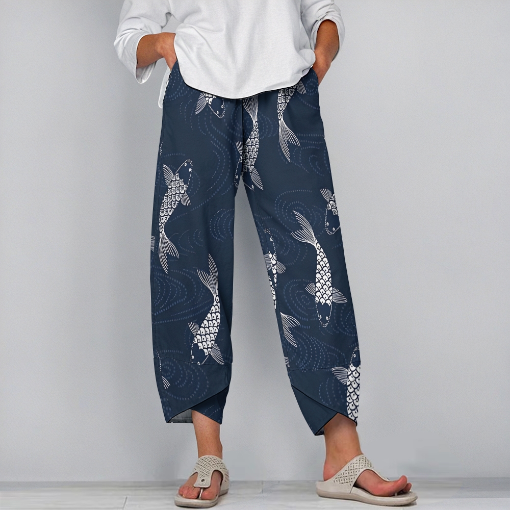 Women's Casual Vintage Japanese Koi Printed Pants