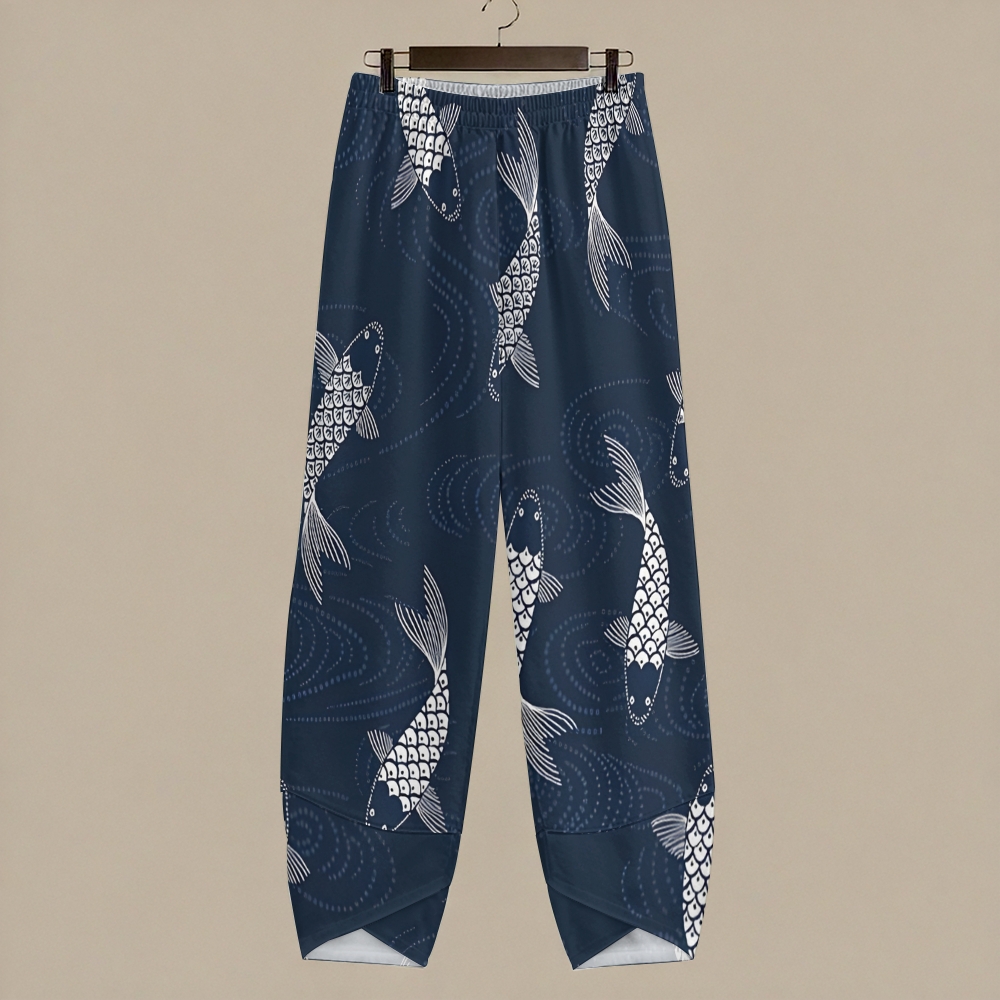Women's Casual Vintage Japanese Koi Printed Pants