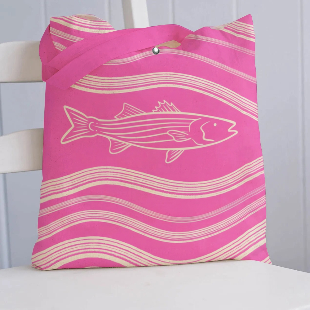 Striped Fish Printed Tote Bag
