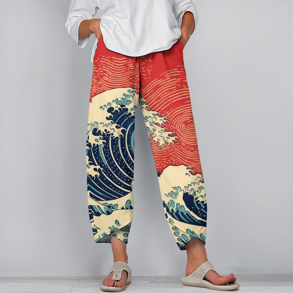 Women's Casual Japanese Wave  Printed Pants
