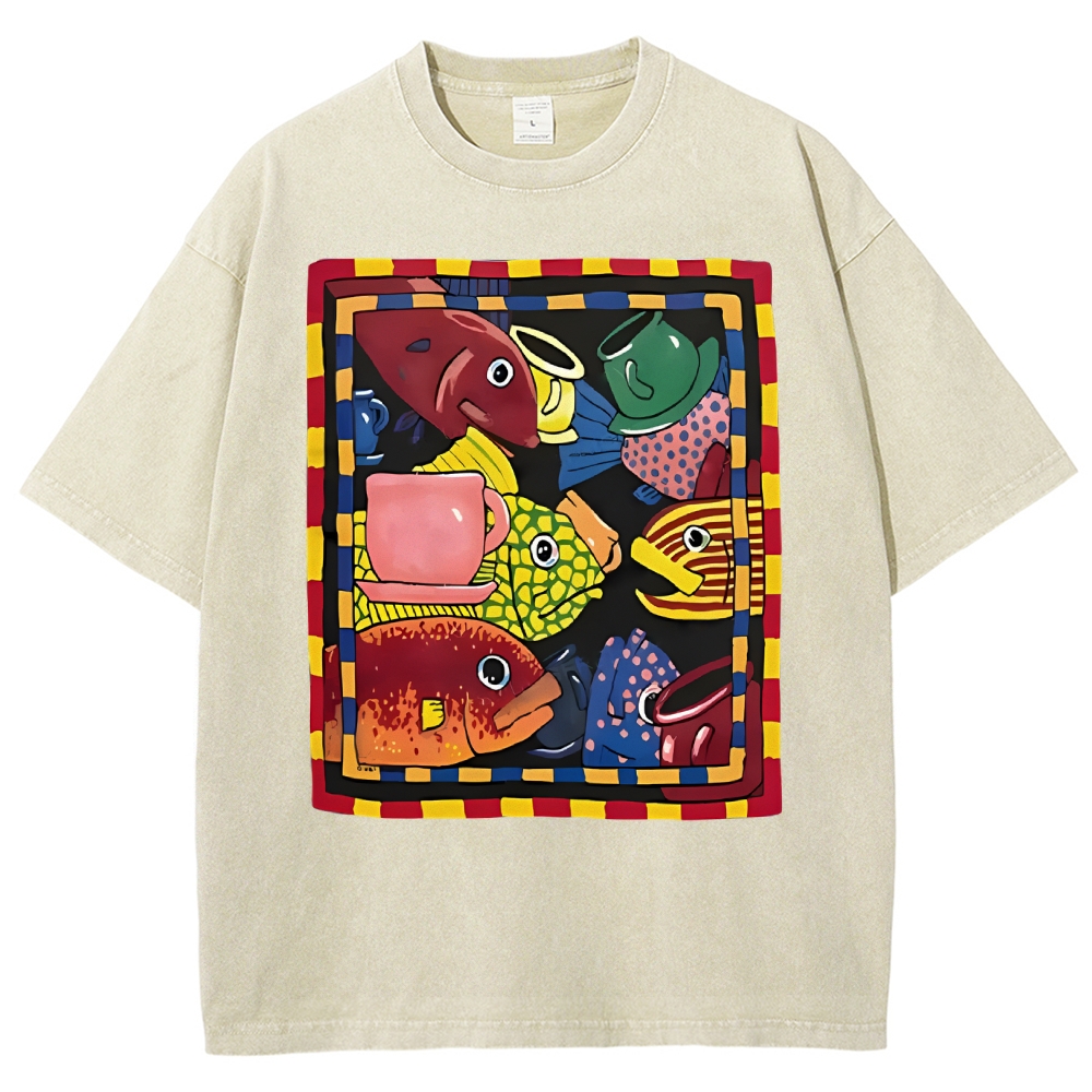 Sea Portrait Art Design Unisex Washed T-shirt