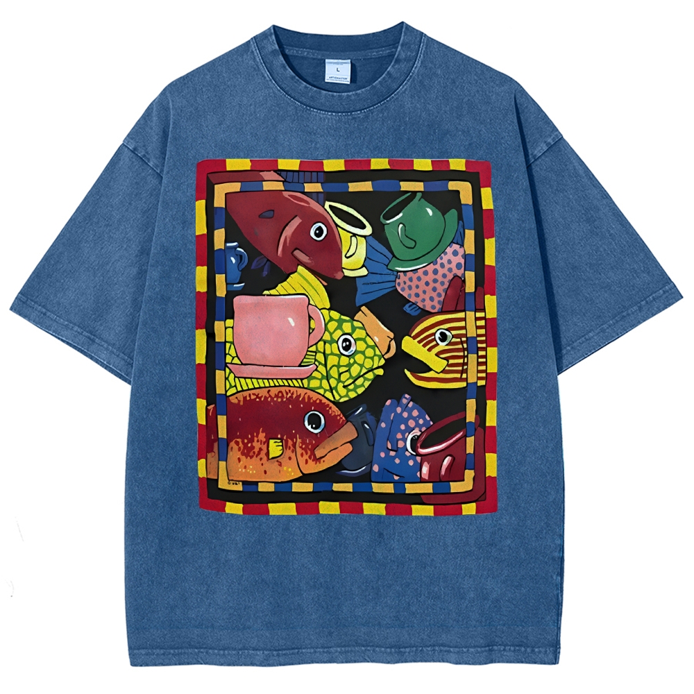 Sea Portrait Art Design Unisex Washed T-shirt