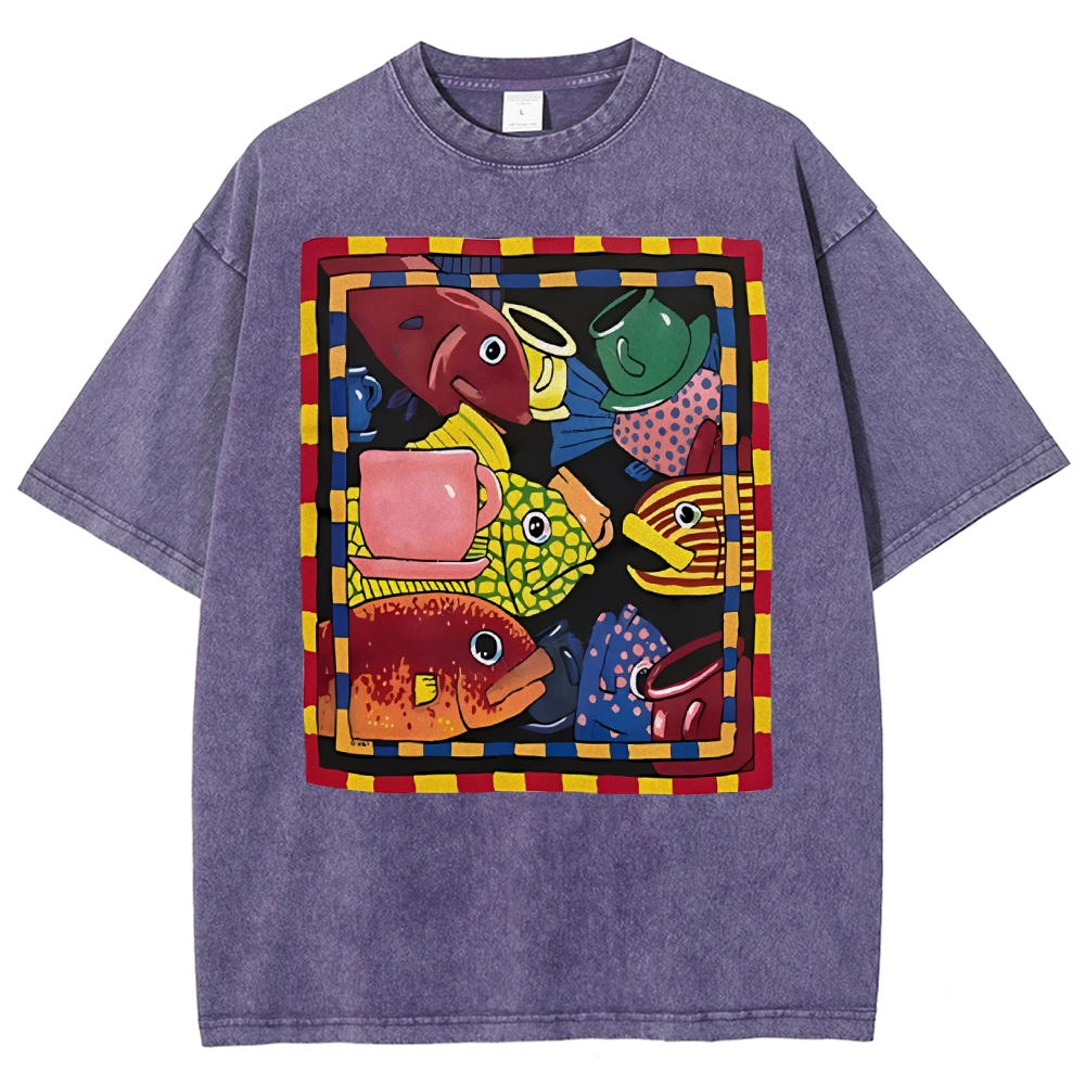 Sea Portrait Art Design Unisex Washed T-shirt