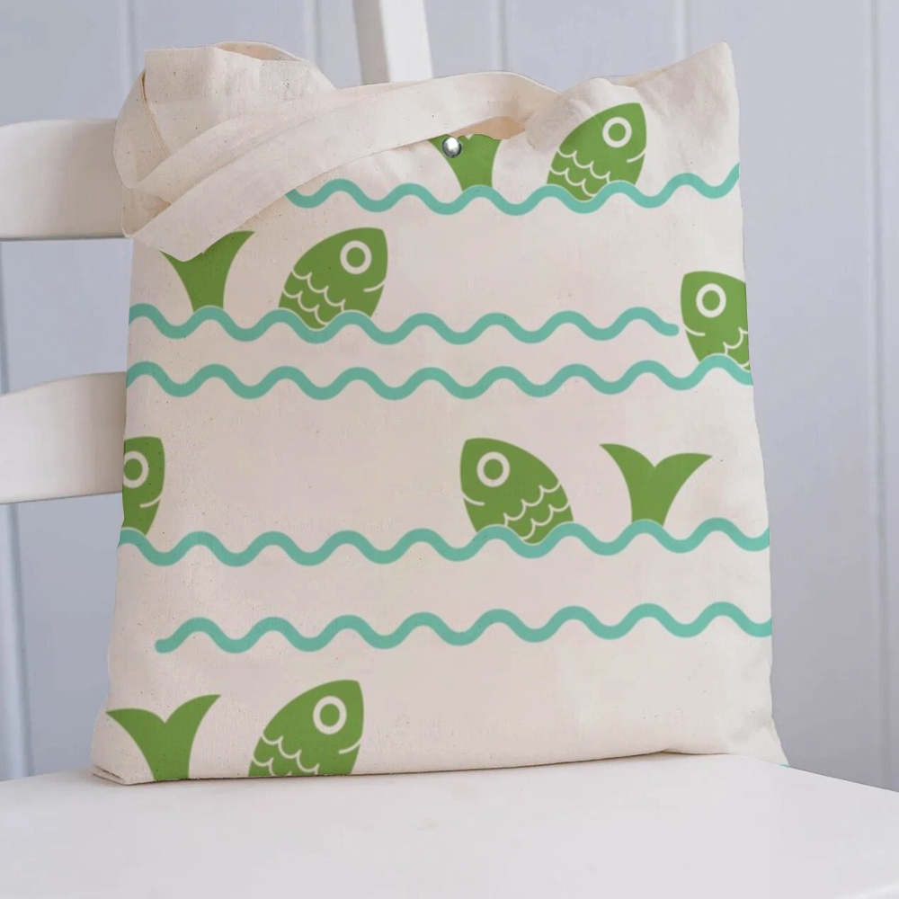 Wave Fish Printed Tote Bag
