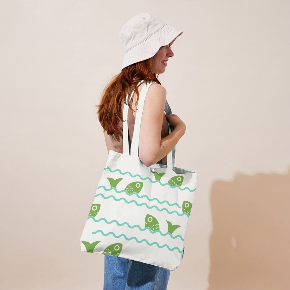 Wave Fish Printed Tote Bag