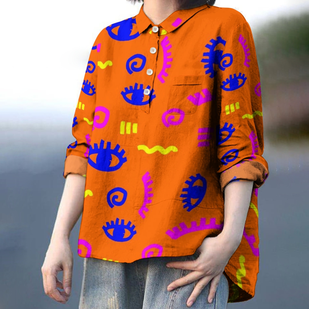Women's Geometric Eyes Printed Casual Long Sleeve Shirt