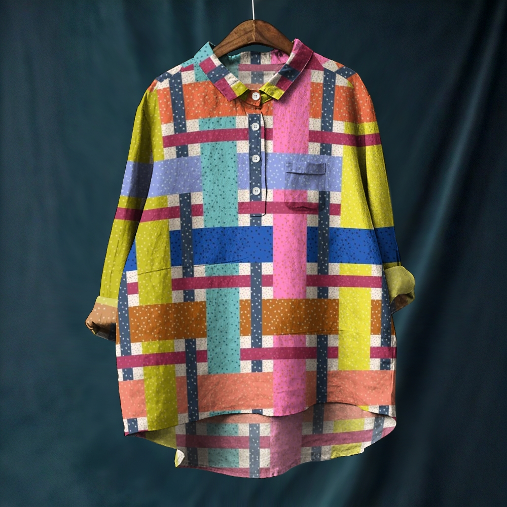 Women's Geometric Grid Printed Casual Long Sleeve Shirt