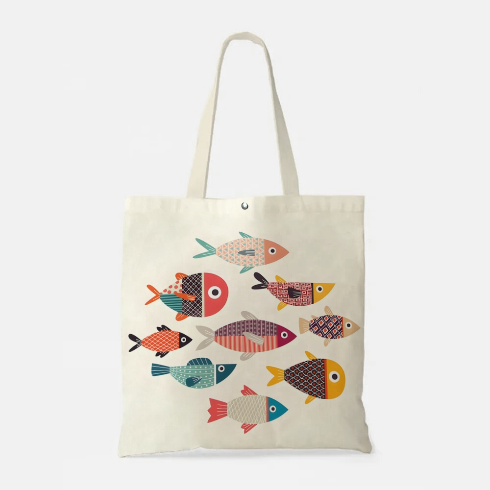 Colorful Geometric Fish Printed Tote Bag