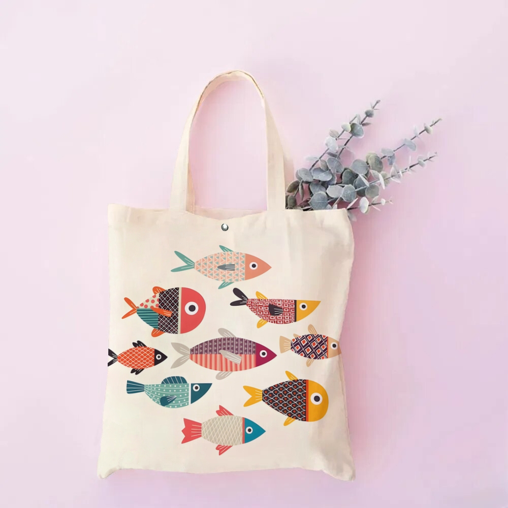 Colorful Geometric Fish Printed Tote Bag